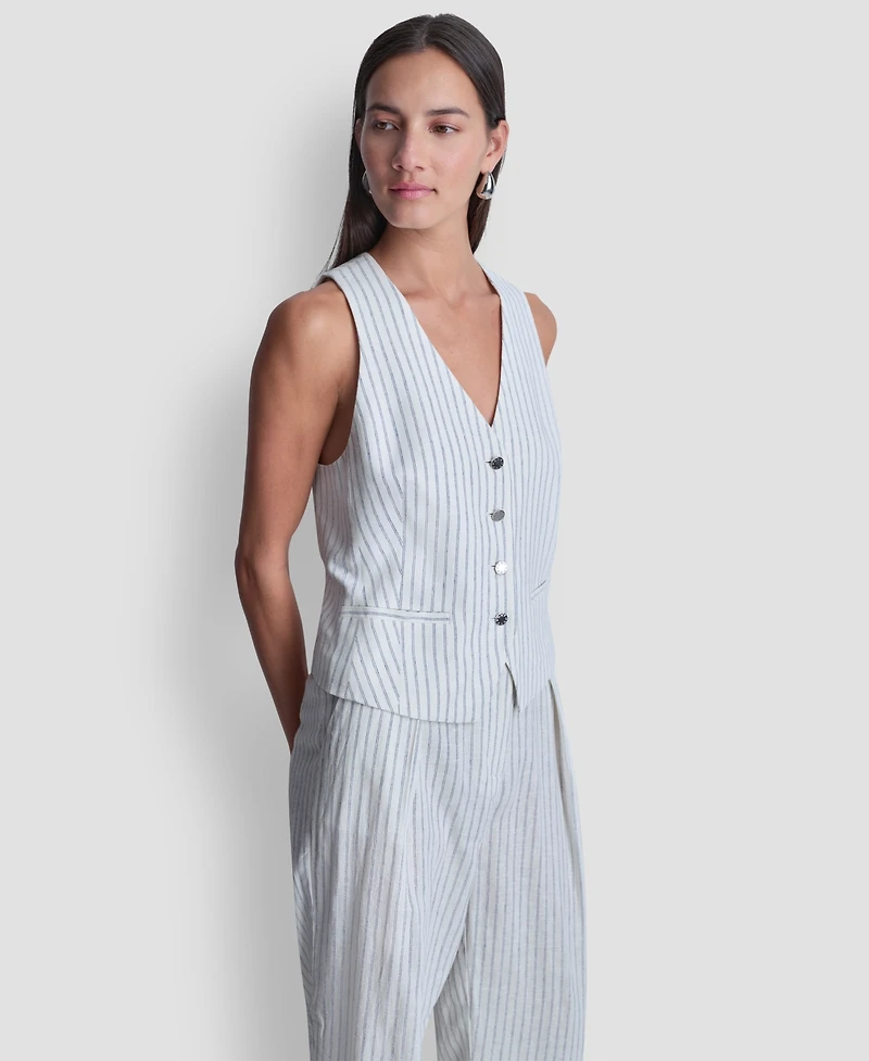 Dkny Women's Striped Sleeveless Button-Down Vest