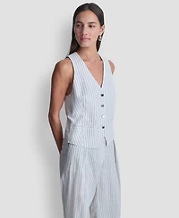 Dkny Women's Striped Sleeveless Button-Down Vest