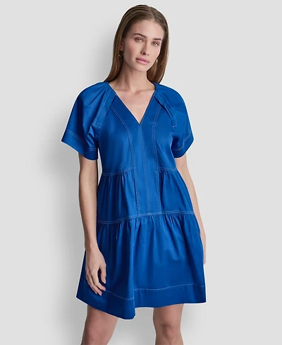 Dkny Women's V-Neck Contrast-Stitch Mini Dress