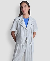Dkny Women's Striped Collared Neck Jacket