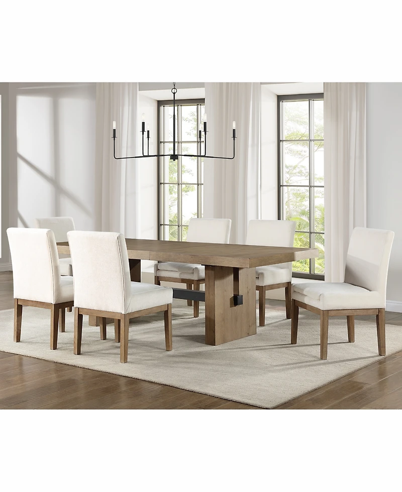 Macai 7-Pc. Wood Dining Set (Rectangular Table + 6 Upholstered Side Chairs)