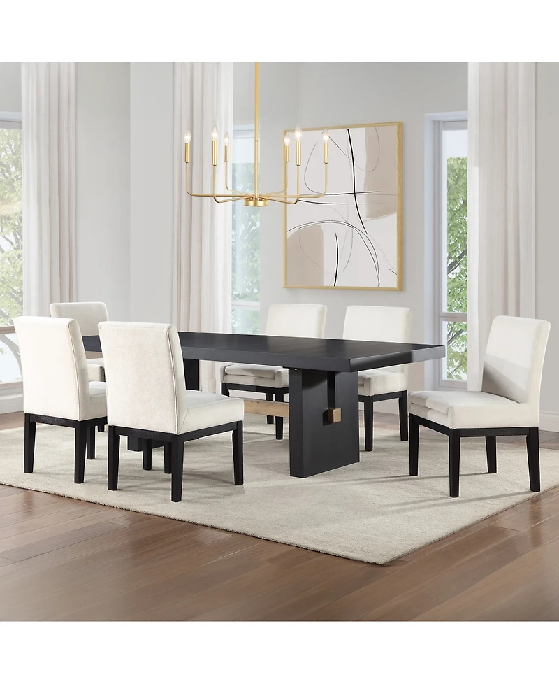 Macai 7-Pc. Wood Dining Set (Rectangular Table + 6 Upholstered Side Chairs)