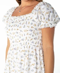 Celebrity Pink Juniors' Textured Floral Printed Puff-Sleeve Midi Dress