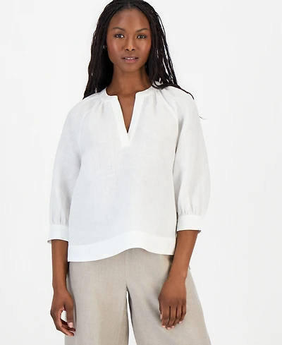 Charter Club Petite 3/4-Sleeve Linen Shirt, Macy's Exclusive