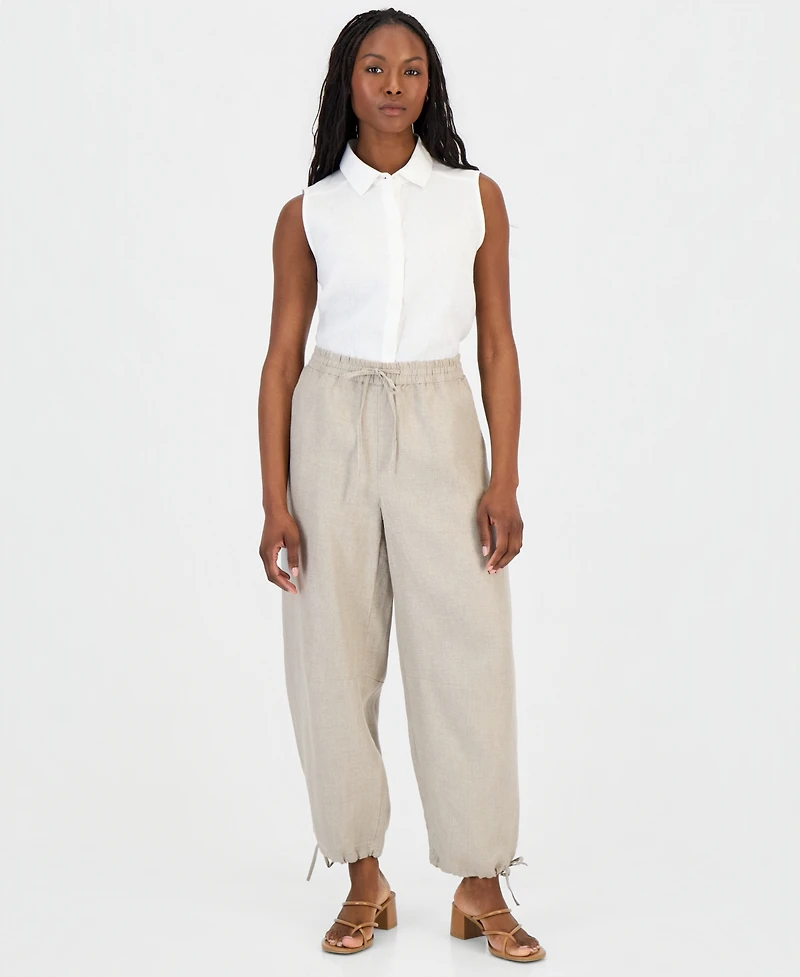 Charter Club Petite Drawstring-Waist Barrel-Leg Linen Pants, Macy's Exclusive