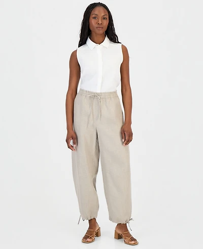 Charter Club Petite Drawstring-Waist Barrel-Leg Linen Pants, Macy's Exclusive
