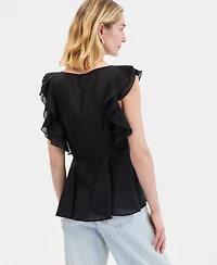 I.n.c. International Concepts Women's Printed Ruffle-Sleeve Peplum Blouse, Macy's Exclusive