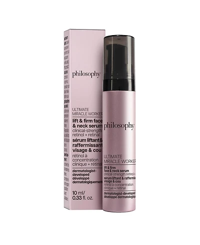 Free philosophy mini ultimate miracle worker face and neck serum or amazing grace Edt mini with any $50 philosophy purchase