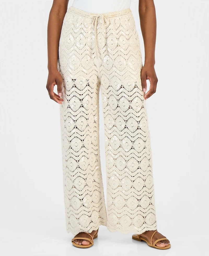 And Now This Women's Cotton Crochet Wide-Leg Pants, Macy's Exclusive
