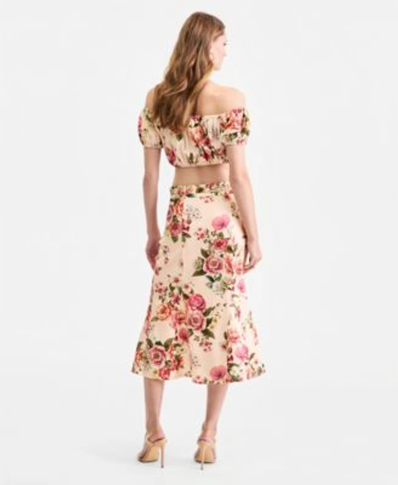 Guess Womens Ryan Off The Shoulder Top Ryan Floral Midi Skirt