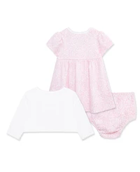 Little Me Baby Girls' Rose Printed Dress, Cardigan and Diaper Cover, 3-Piece Set