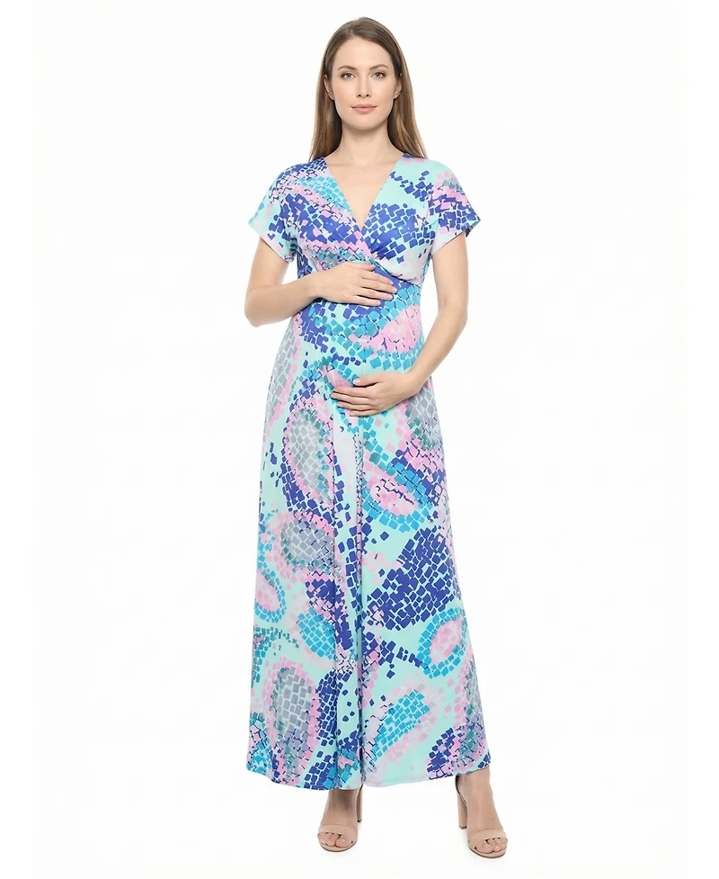 24seven Comfort Apparel Women's and Plus Size Maternity V-Neck Maxi Dress