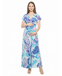 24seven Comfort Apparel Women's and Plus Size Maternity V-Neck Maxi Dress