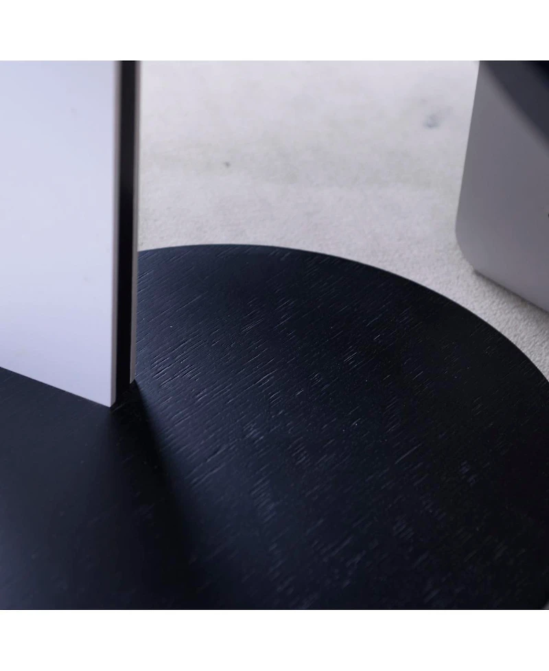 Streamdale Furniture 32.68" & 16.93" Round Coffee/End Table Set - Black Oak Veneer, Sintered Stone Legs