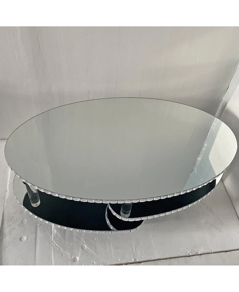 Streamdale Furniture Mirrored Glass Crystal Oval Coffee Table with Acrylic Legs