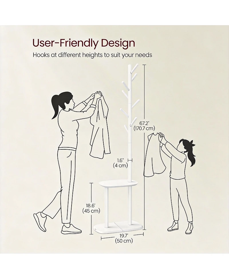 Yigii 8 Hooks and Shelf Freestanding Coat Rack - 67.2" Tall for Entryway