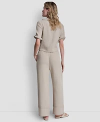 Dkny Jeans Petite Smocked Encased Elastic Waistband Ankle Length Pants