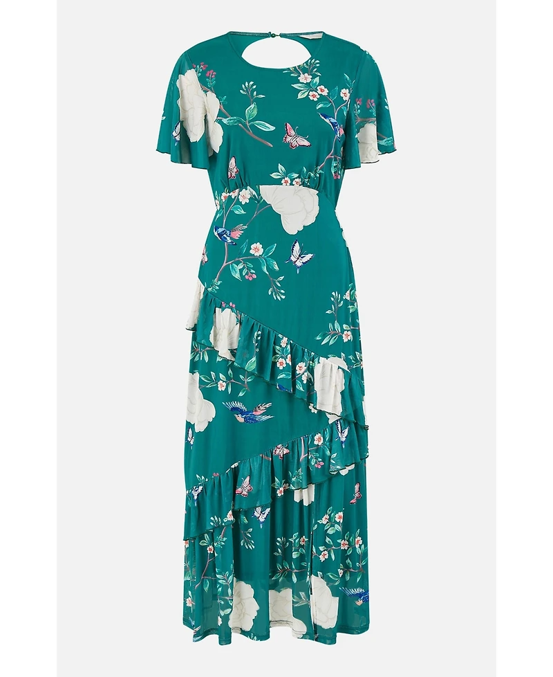 Yumi Women's Mesh Bird And Floral Print Midi Dress