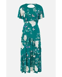 Yumi Women's Mesh Bird And Floral Print Midi Dress