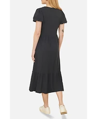 Yumi Women's Viscose Button Through Midi Dress
