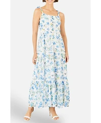 Yumi Women's Butterfly Print Lace Trim Maxi Dress