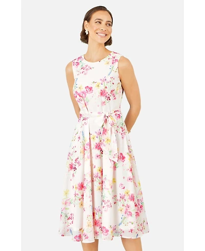 Yumi Women's Delicate Floral Midi Skater Dress
