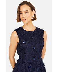 Yumi Women's Sequin Floral Applique Skater Dress