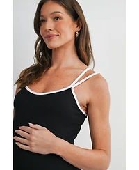 Hello Miz Maternity Ribbed Bodycon Midi Dress with Double Straps and Side Slit