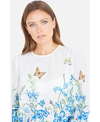 Yumi Women's Butterfly Print Long Sleeve Top