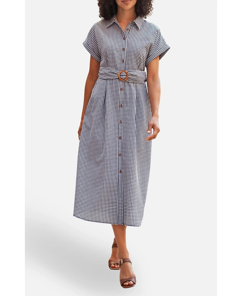 Yumi Women's Gingham Relaxed Shirt Dress