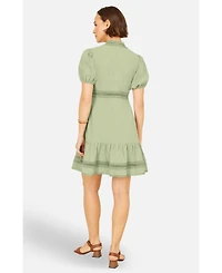 Yumi Women's Cotton Lace Trim Skater Shirt Dress