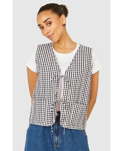 Yumi Women's Gingham Reversible Cotton Tie Waistcoat