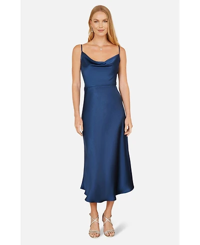 Yumi Women's Satin Cowl Neck Midi Dress