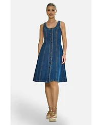 Yumi Women's Stretch Denim Panel Fitted Dress
