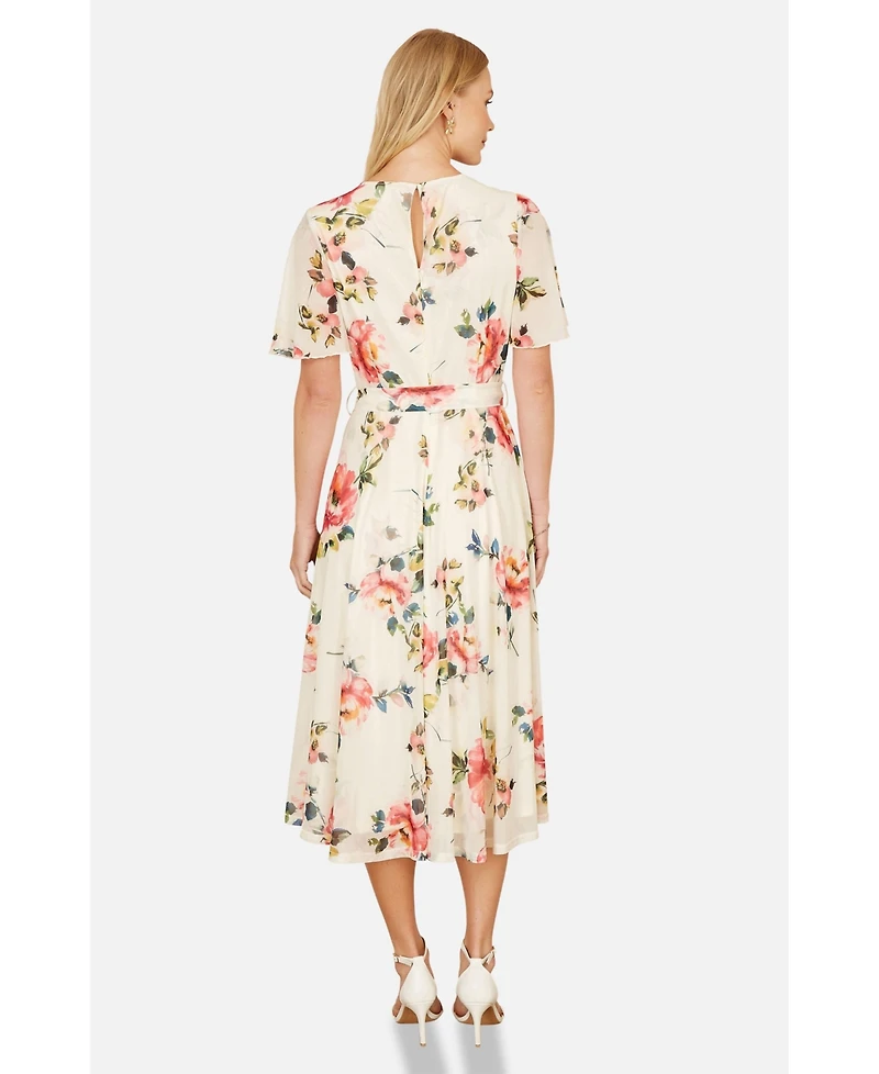 Yumi Women's Mesh Floral Print Midi Dress