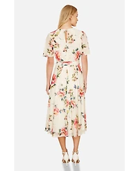 Yumi Women's Mesh Floral Print Midi Dress