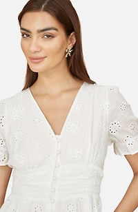 Yumi Women's Broderie Anglaise Midi Button Up Dress
