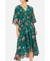 Yumi Women's Floral Dip Hem Kimono Wrap Dress