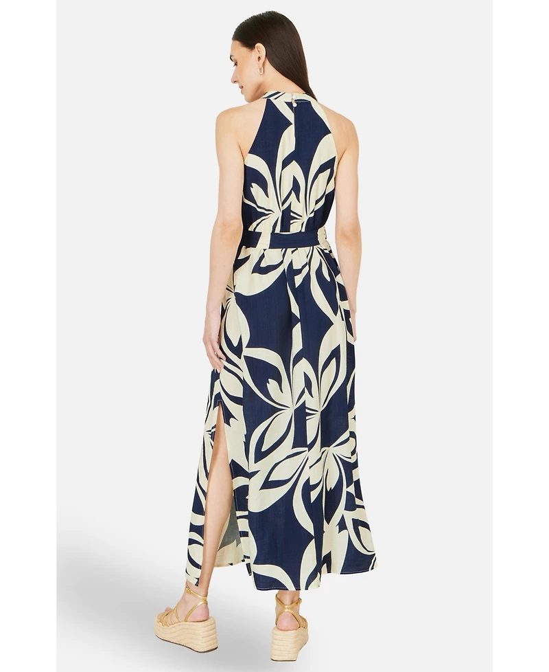 Yumi Women's Geo Swirl Print Halter Maxi Dress