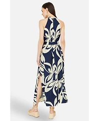 Yumi Women's Geo Swirl Print Halter Maxi Dress