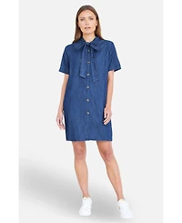 Yumi Women's Chambray Tunic With Bow Tie