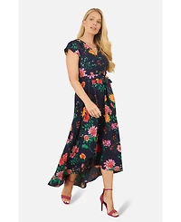 Yumi Women's Flower Print Wrap Midi Dress