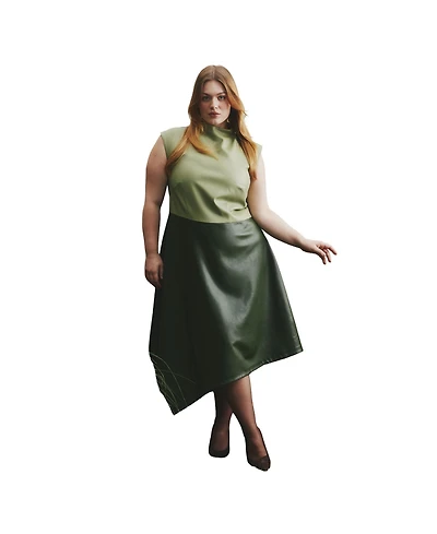 Eloquii Women's Colorblocked Draped Faux Leather Dress