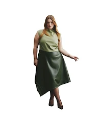 Eloquii Women's Colorblocked Draped Faux Leather Dress