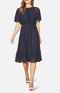 Yumi Women's Dot Print Mesh Stretch Midi Dress
