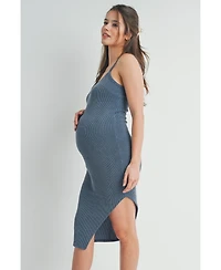 Hello Miz Maternity Bodycon Ribbed Sleeveless Scoop Neck Asymmetrical Dress