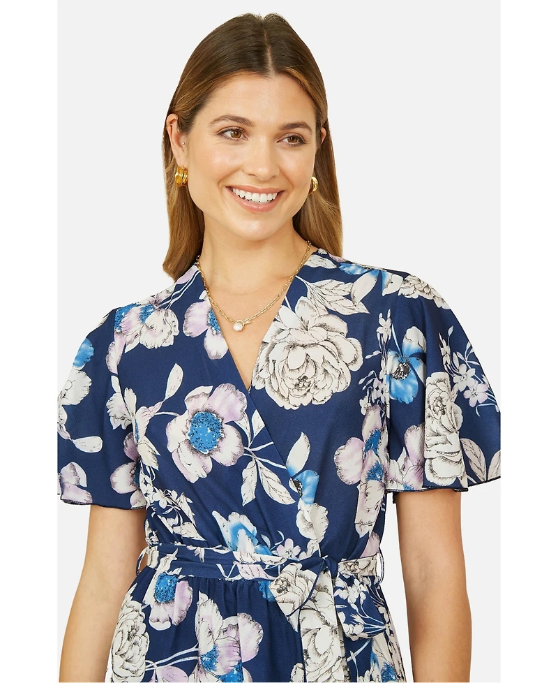 Yumi Women's Floral Midi Wrap Dress