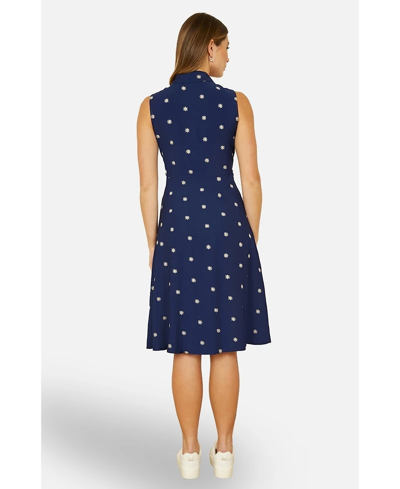 Yumi Women's Daisy Print Sleeveless Shirt Dress