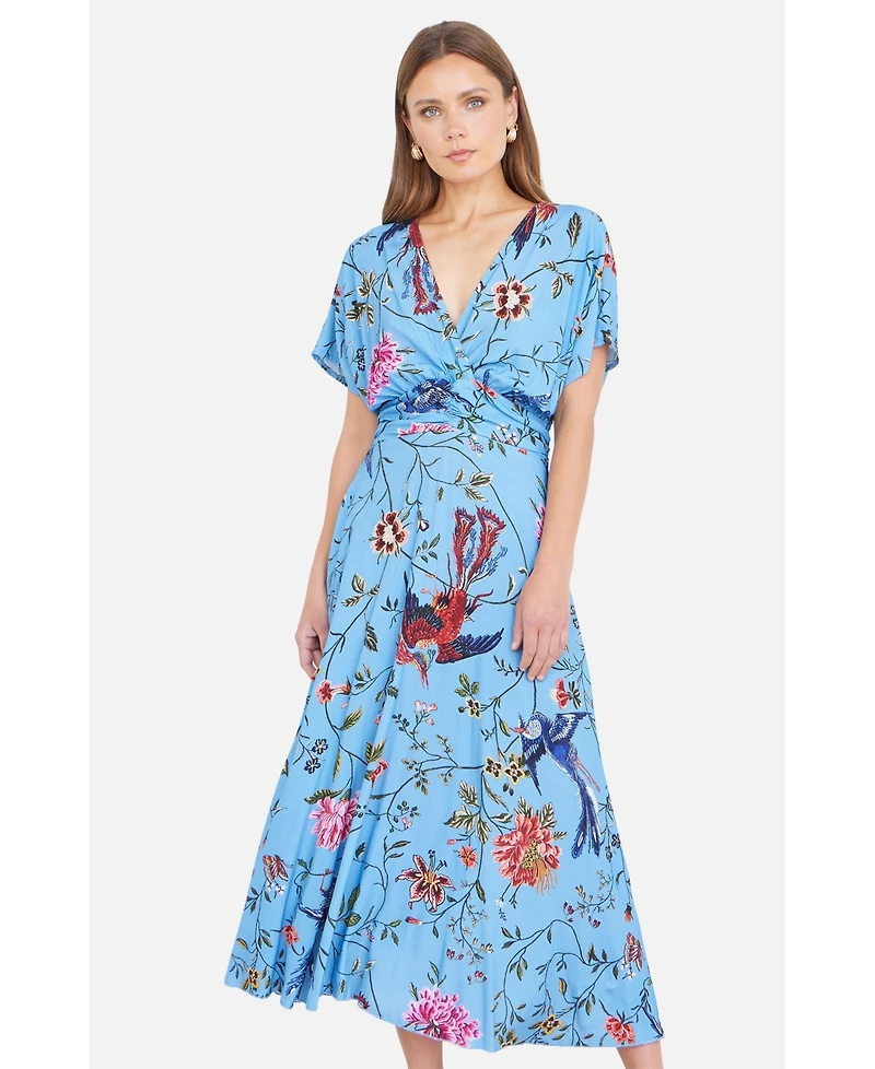Yumi Women's Bird And Floral Print Midi Dress