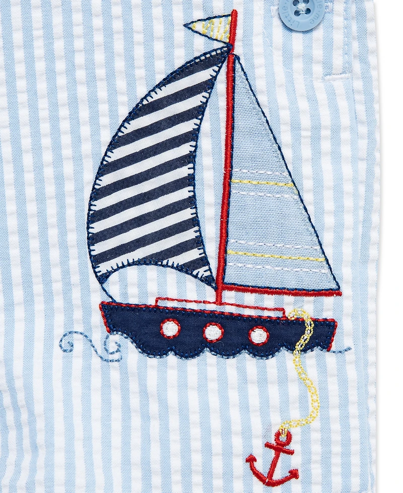 Little Me Baby Boys' Sailboat Printed Shortall and Polo Shirt, 2-Piece Set